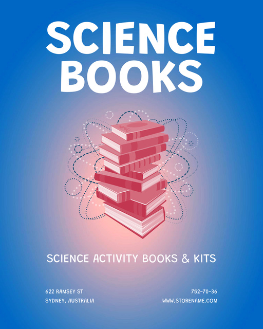 Science Books Sale Offer with Illustration in Blue Poster 16x20in – шаблон для дизайну