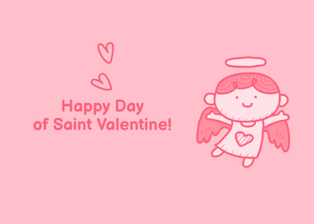 Saint Valentine's Day Greetings And Little Cupid Smiling Postcard 5x7in Design Template