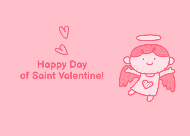Saint Valentine's Day Greetings And Little Cupid Smiling Postcard 5x7in Πρότυπο σχεδίασης
