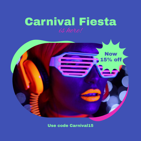 Ontwerpsjabloon van Animated Post van Geweldig carnavalsfeest in neon met korting