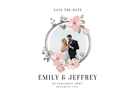 Wedding Invitation with Happy Newlyweds Postcard 5x7in Design Template