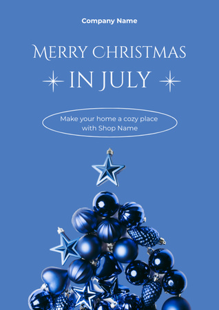 July Christmas Party Announcement with Blue Christmas Toys Flyer A4 Design Template
