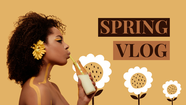 Spring Vlog with Beautiful Young African American Woman Youtube Thumbnail Design Template