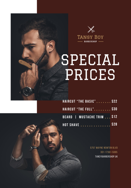 Barbershop Ad with Stylish Bearded Man Poster 28x40in Design Template