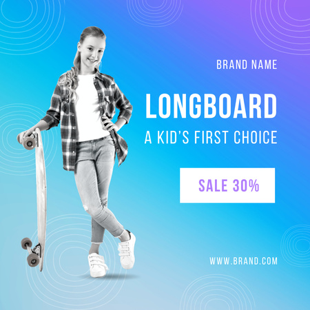 Cute Girl with Longboard Instagram Design Template
