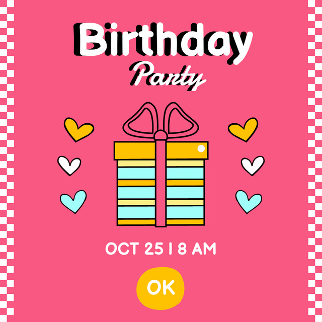 Simple Invitation to Birthday Party on Bright Pink Instagram Design Template