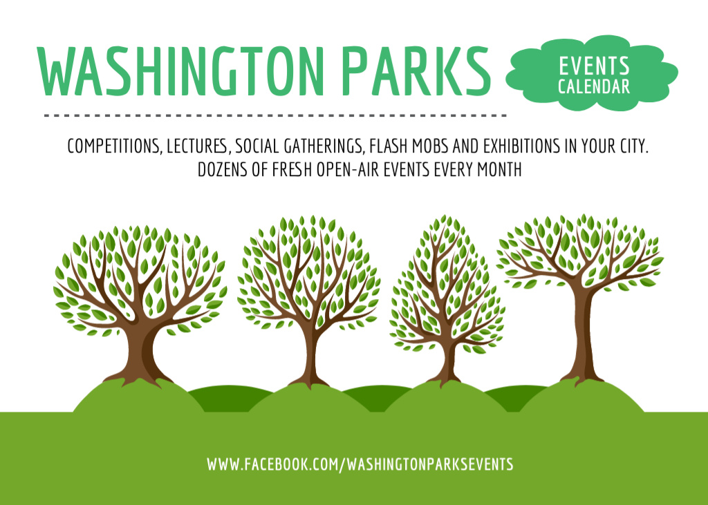 Park Event Announcement with Illustration of Green Trees Postcard 5x7in Design Template