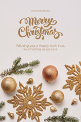 Jolly Christmas And New Year Greeting With Baubles And Twig