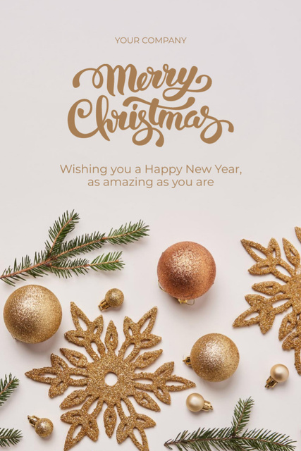 Jolly Christmas And New Year Greeting With Baubles And Twig Postcard 4x6in Vertical Modelo de Design