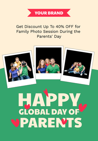 Platilla de diseño Announcement of Discount on Photo Shoot for Parents' Day Poster 28x40in