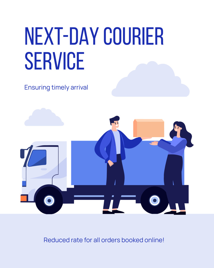 Next-Day Courier Services Promotion on Blue Layout Instagram Post Verticalデザインテンプレート