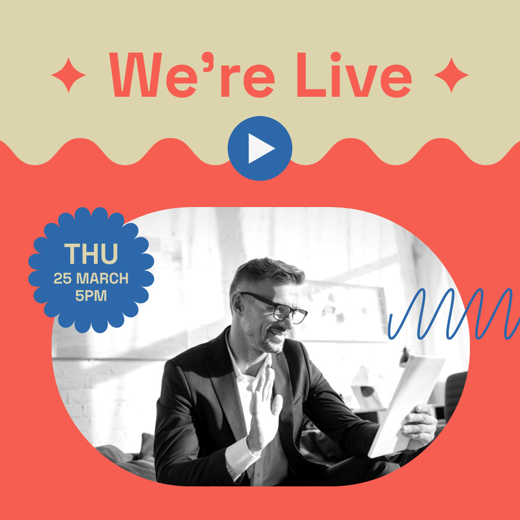 Webinar Announcement with Smiling Man Instagram Design Template