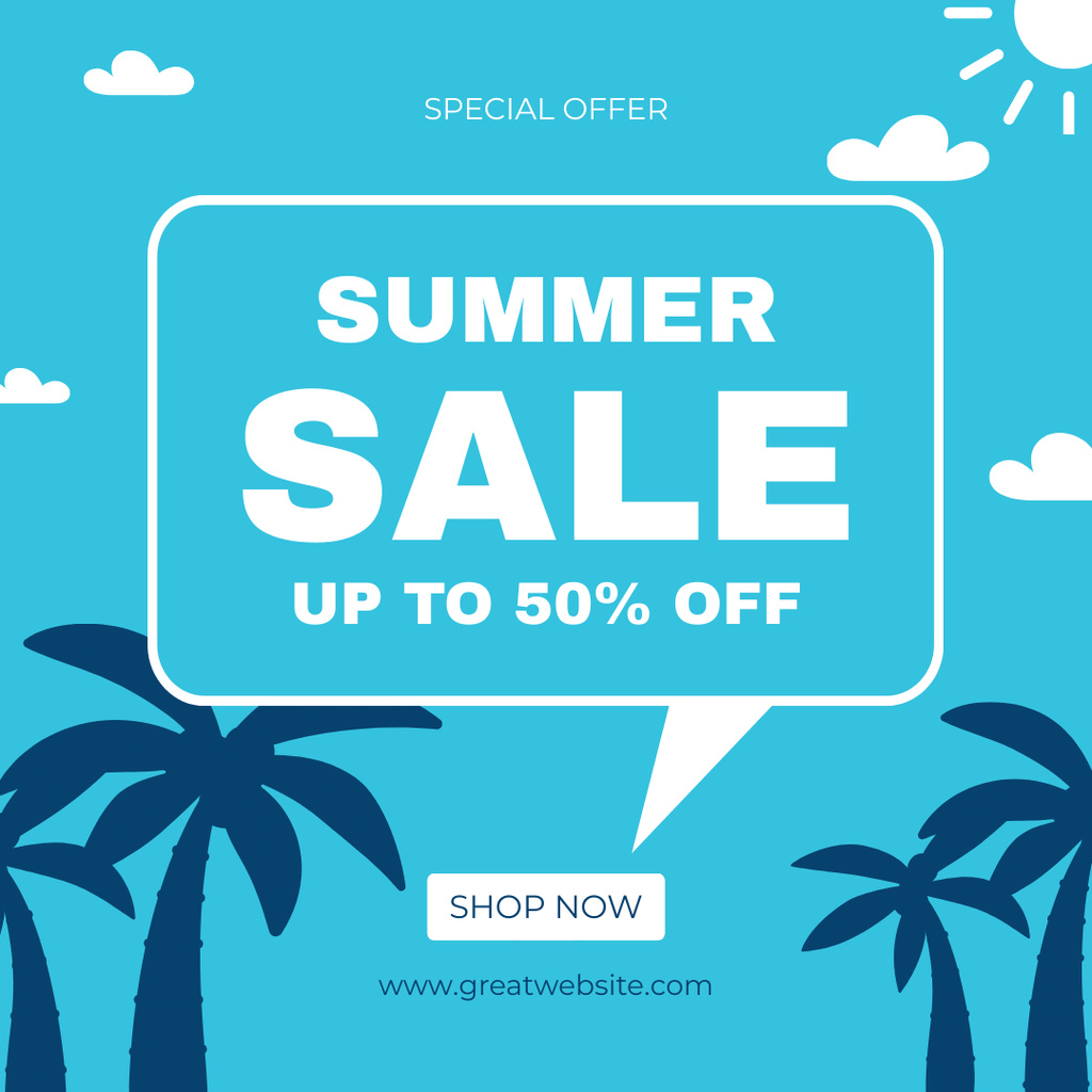 Ontwerpsjabloon van Instagram van Summer Special Sale Offer on Blue