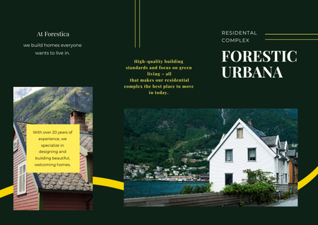 Moderní dřevěný obytný komplex mezi lesy Brochure Din Large Z-fold Šablona návrhu