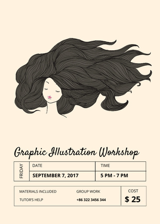 Illustration Workshop Graphite with Beatifull Woman Flayer Design Template