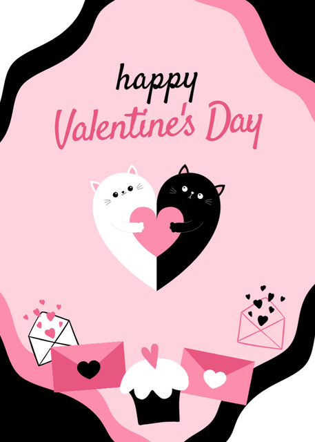 Plantilla de diseño de Happy Valentine's Day Cheers With Adorable Lovely Cats Postcard 5x7in Vertical 