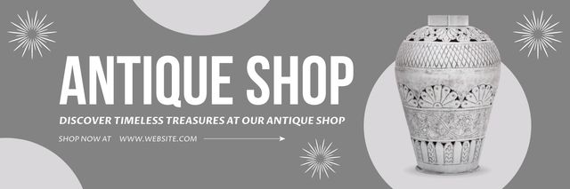Designvorlage Announcement of Discount in Antique Shop on Grey für Twitter