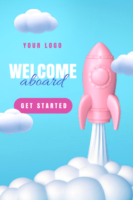 Onboarding Phrase With Rocket In Clouds Postcard 4x6in Vertical Design Template