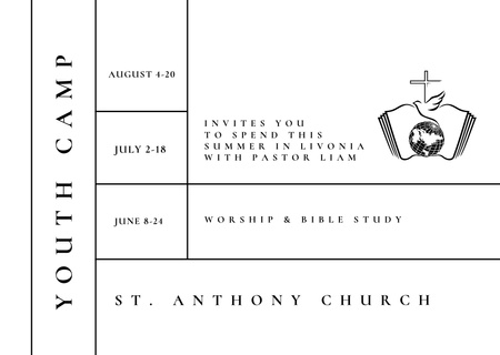 Yaz Aylarında Gençlik Kilise Kampı Faaliyetlerinin Zaman Çizelgesi Flyer A6 Horizontal Tasarım Şablonu