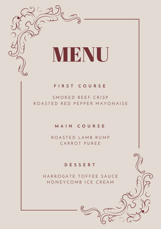 Beige Wedding Dishes List with Classic Borders Menu Design Template