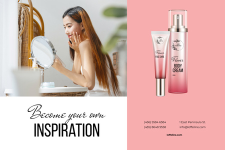 Calming Skincare Products Ad With Slogan In Pink Poster 24x36in Horizontal Design Template