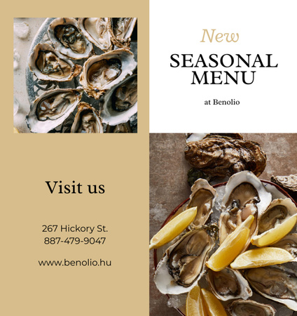 New Seasonal Menu with Seafood on Plate Brochure Din Large Bi-fold Design Template