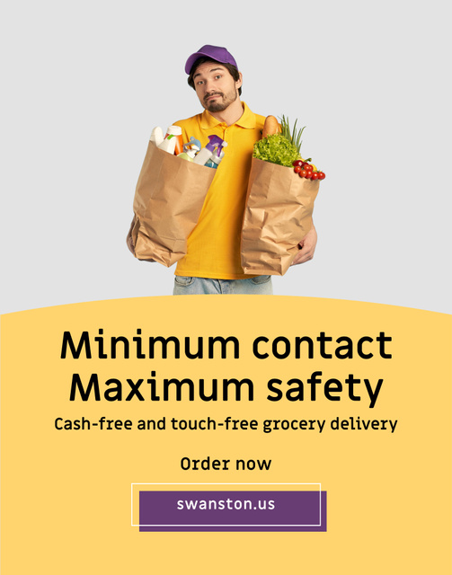 Touch-free Delivery Services Ad with Courier holding Grocery Poster 22x28in Design Template