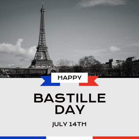 Bastille Day Greeting with Eiffel Tower Instagram Design Template