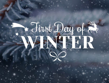 Modèle de visuel First day of winter with frozen fir tree branch - Postcard 4.2x5.5in