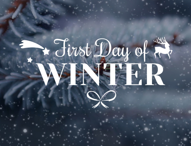 First Day Of Winter With Fir Tree Branch on Blue Postcard 4.2x5.5in Design Template