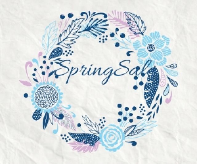 Spring Sale Flowers Wreath in Blue Medium Rectangle Design Template