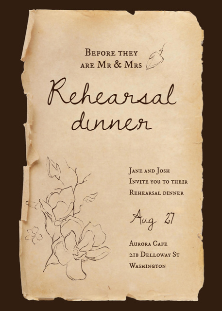 Rehearsal Dinner Announcement with Flowers Illustration Invitation Modelo de Design