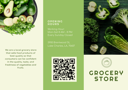 Designvorlage Green Fruits And Veggies In Grocery Store für Brochure