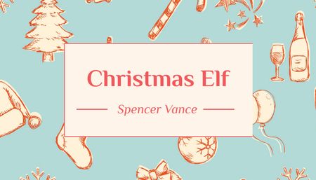 Szablon projektu Oferta usług świątecznych elfów na uroczym wzorze Business Card US