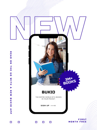 Woman Reading in the App Poster US Design Template