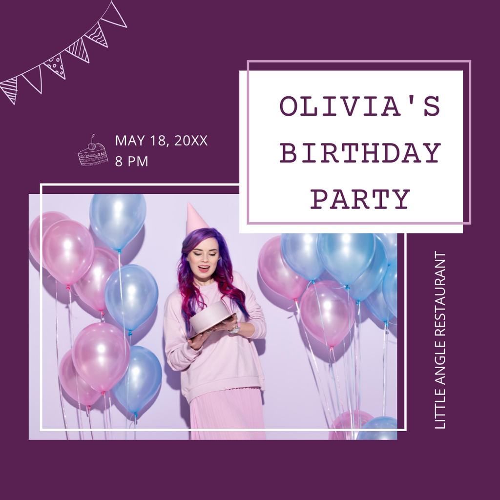 Birthday Party Invitation Purple Instagram Design Template