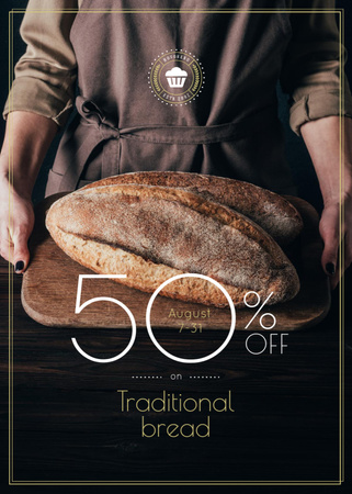 Platilla de diseño Bakery Promotion Baker Holding Fresh Loaves in Brown Flayer