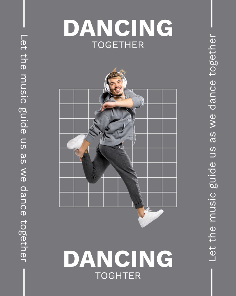 Plantilla de diseño de Happy Dancing Man in Headphones Instagram Post Vertical 