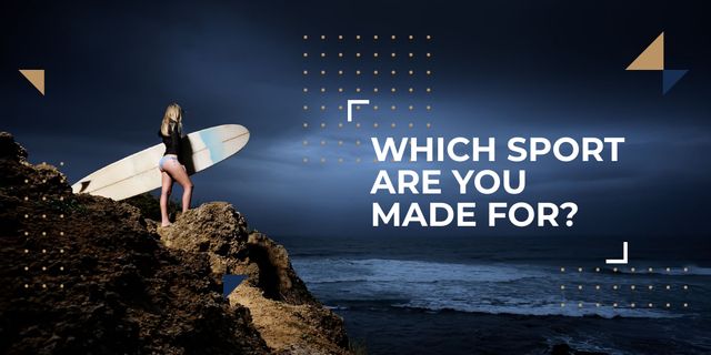 Surfing School Woman with Board in Blue Image Modelo de Design