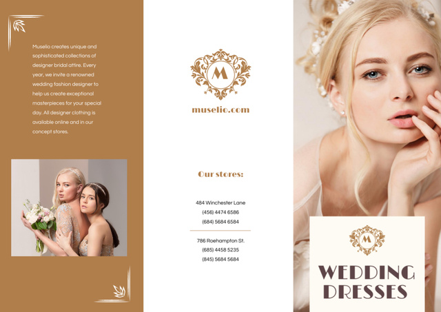 Platilla de diseño Wedding Dresses New Collection Ad with Beautiful Bride Brochure
