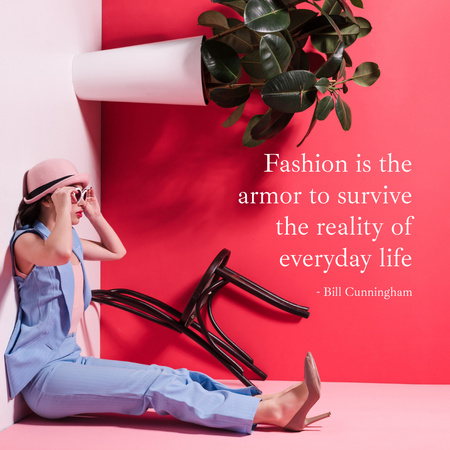 Idézet a divatról stílusos fiatal nővel Instagram tervezősablon