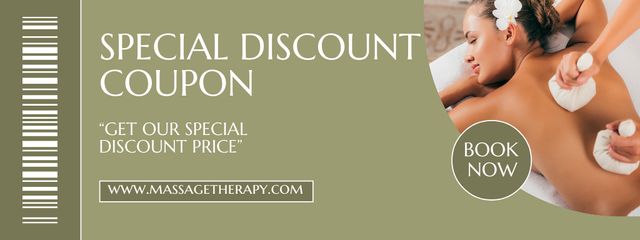 Relaxing Facial Massage Services Ad on Green Coupon Design Template
