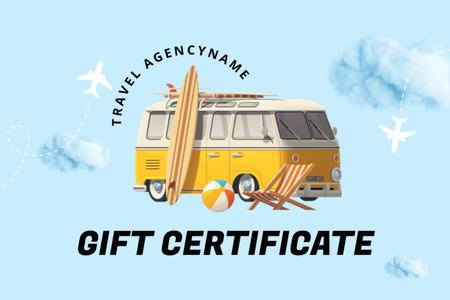 Plantilla de diseño de Oferta de descuento en el tour con Retro Camping Van Gift Certificate 