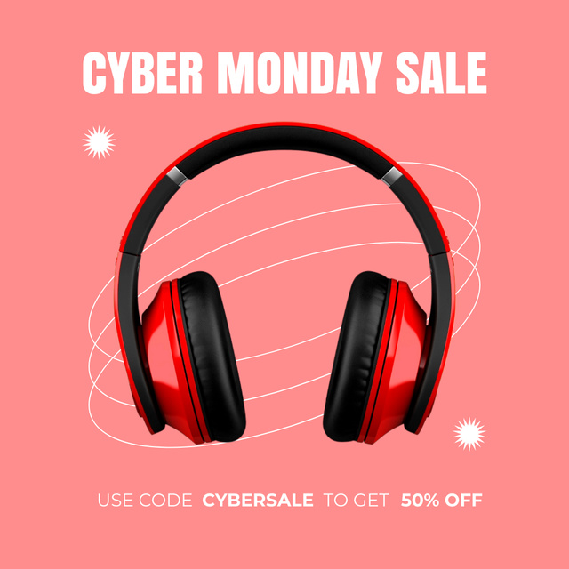 Cyber Monday Sale of Cool Headphones Animated Post Design Template