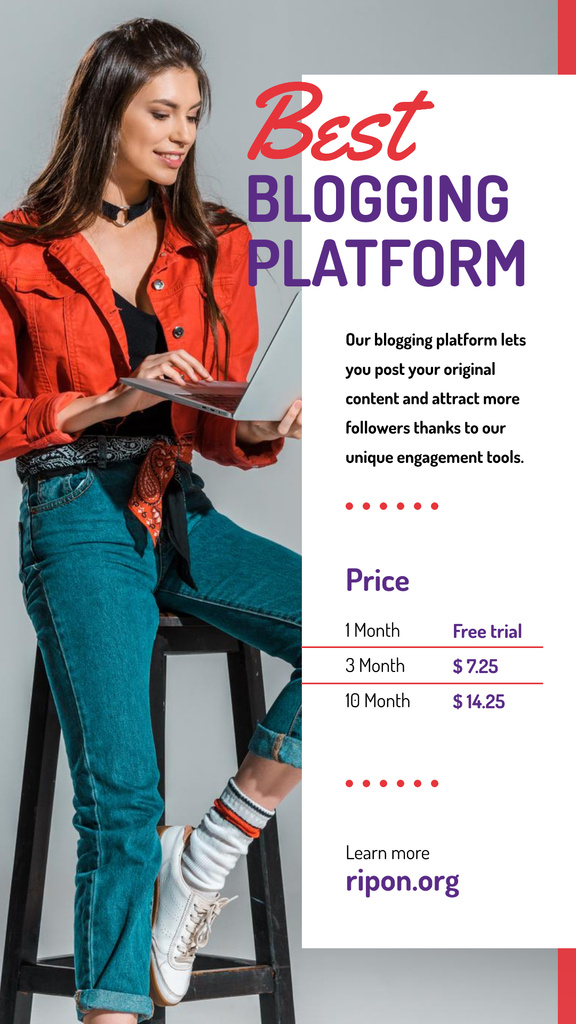 Blogging Platform Offer Woman Typing on Laptop Instagram Story Design Template