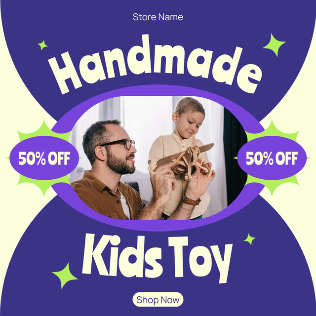 Father and Son Playing with Handmade Airplane Instagram AD Modelo de Design
