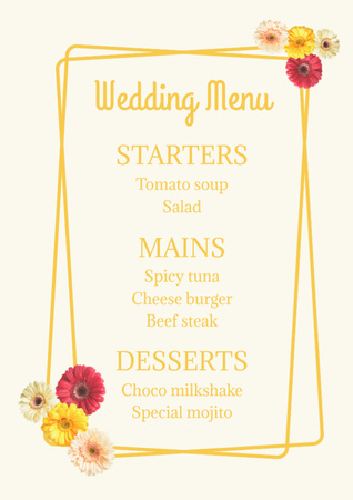 Plain Ivory and Yellow Wedding Dishes List Menu Design Template