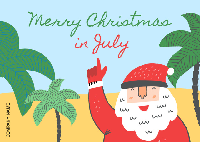 Modèle de visuel Merry Christmas In July Greeting With Cute Santa Claus on Sea - Postcard 5x7in
