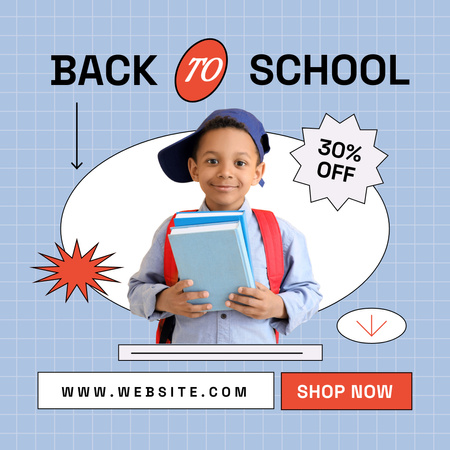 Discount on School Items with African American Boy Instagram Design Template