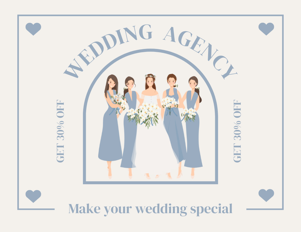 Wedding Agency Promotion with Bride and Bridesmaids Thank You Card 5.5x4in Horizontal tervezősablon